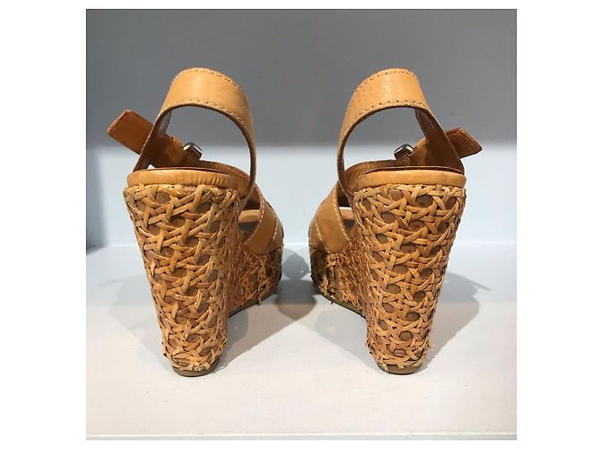 Prada Camel Leather Wedge Sandals Size 36 - view 4