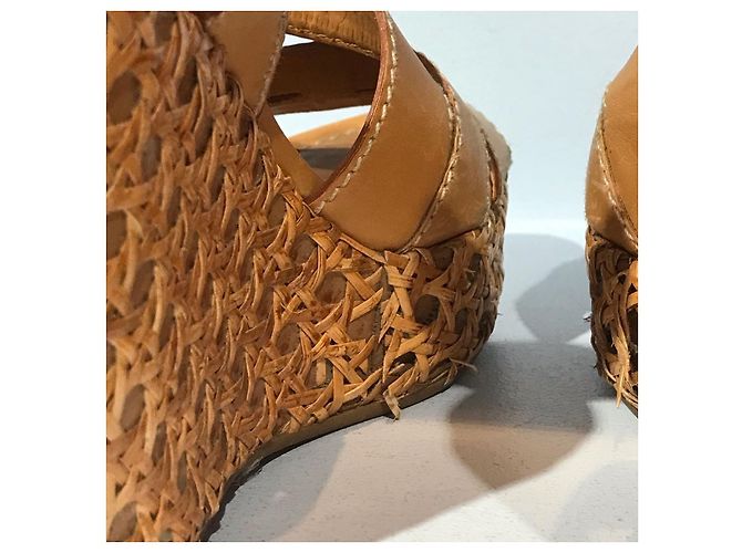 Prada Camel Leather Wedge Sandals Size 36 - view 5