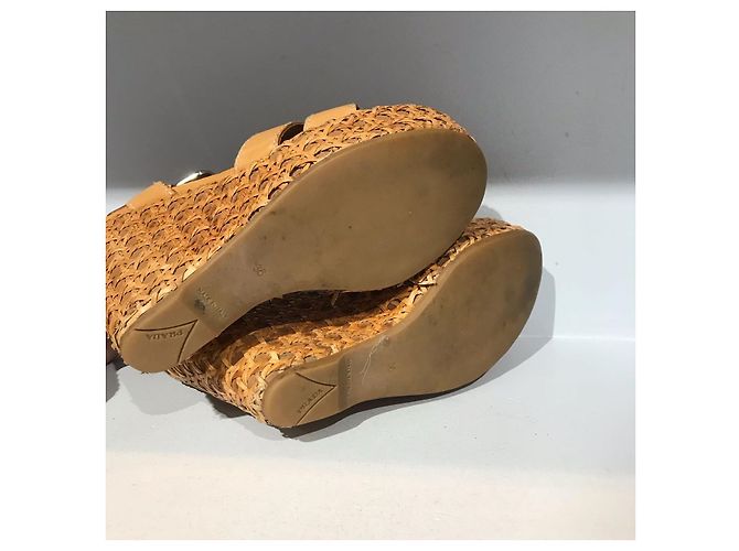 Prada Camel Leather Wedge Sandals Size 36 - view 6
