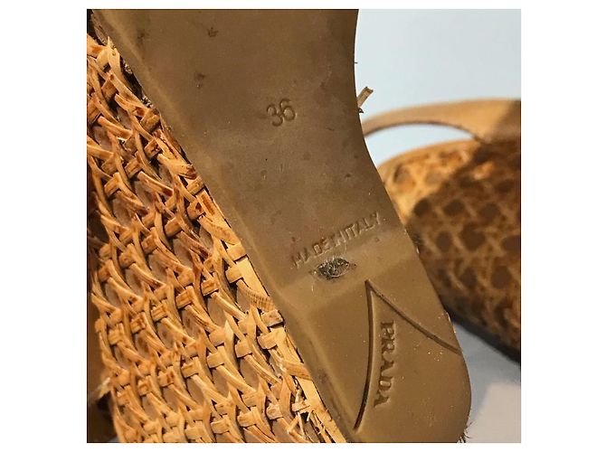 Prada Camel Leather Wedge Sandals Size 36 - view 7