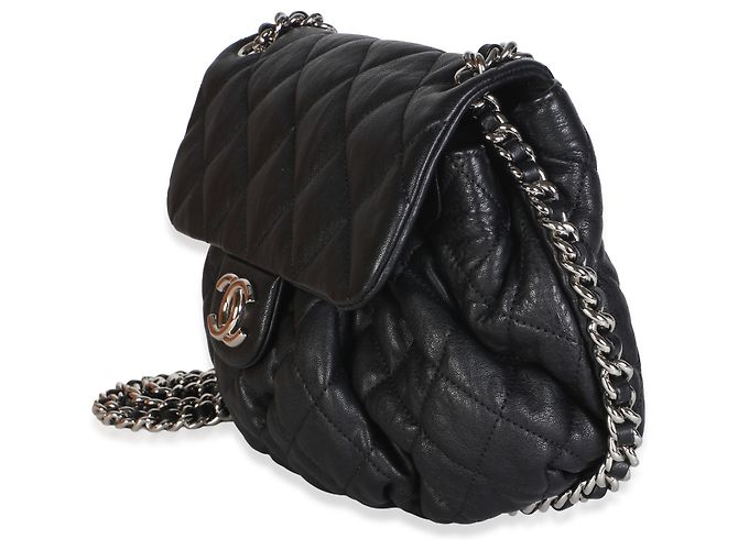 Gabrielle Bolsa de aba média com corrente Chanel em pele de cordeiro acolchoada preta lavada Preto - vista 3