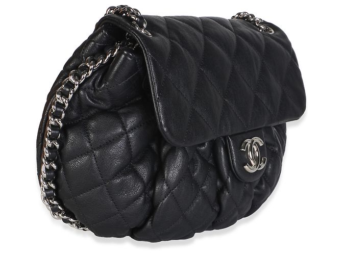 Gabrielle Bolsa de aba média com corrente Chanel em pele de cordeiro acolchoada preta lavada Preto - vista 4