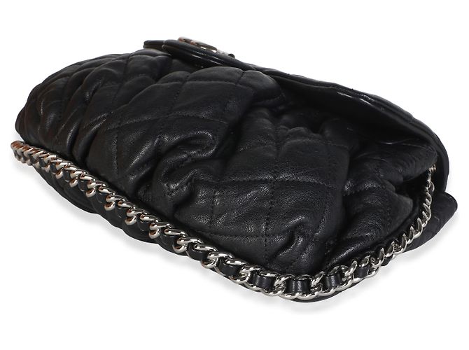 Gabrielle Bolsa de aba média com corrente Chanel em pele de cordeiro acolchoada preta lavada Preto - vista 6