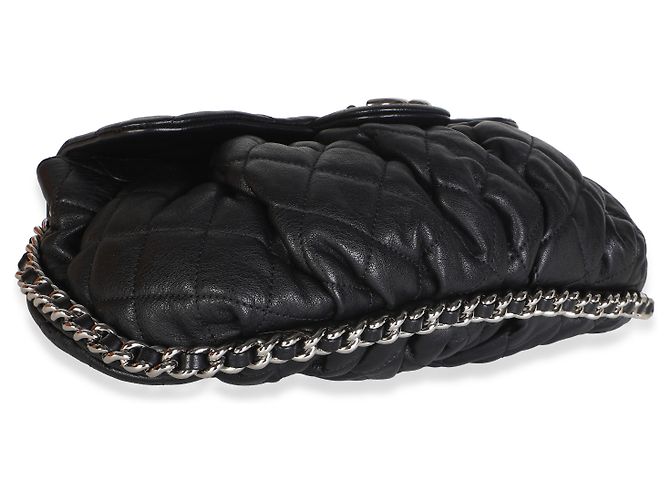Gabrielle Bolsa de aba média com corrente Chanel em pele de cordeiro acolchoada preta lavada Preto - vista 7