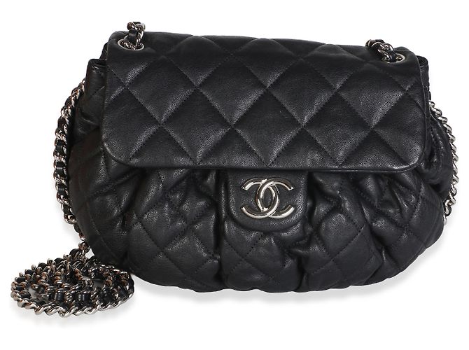 Gabrielle Bolsa de aba média com corrente Chanel em pele de cordeiro acolchoada preta lavada Preto - vista 8