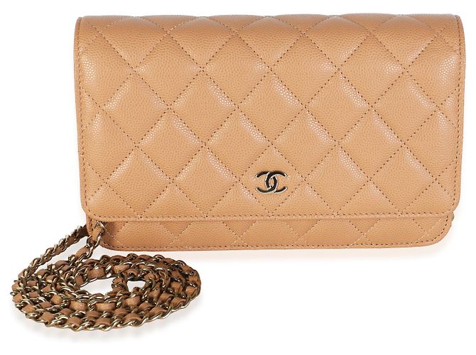 23P Chanel Dark Beige Quilted Caviar Classic Wallet on Chain - vista 8