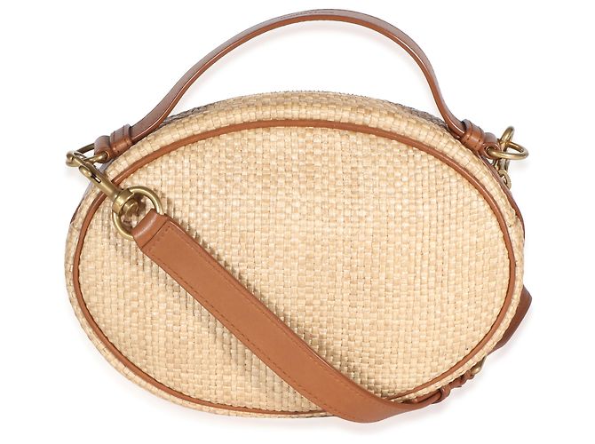 Autre Marque Borsa camera rotonda Saint Laurent in rafia beige e pelle di vitello marrone - vista 2