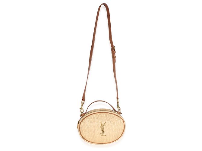 Autre Marque Borsa camera rotonda Saint Laurent in rafia beige e pelle di vitello marrone - vista 5