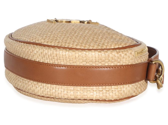 Autre Marque Borsa camera rotonda Saint Laurent in rafia beige e pelle di vitello marrone - vista 6