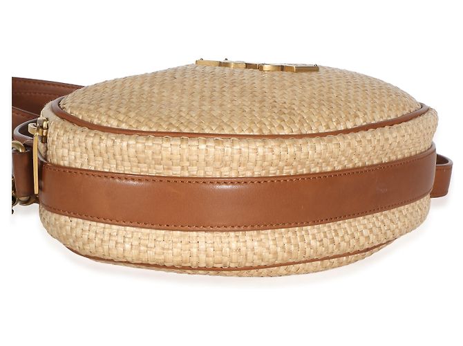 Autre Marque Borsa camera rotonda Saint Laurent in rafia beige e pelle di vitello marrone - vista 7
