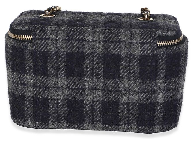 Chanel Small Vanity Case aus blauem Multicolor-Tweed mit Kette - Ansicht 2