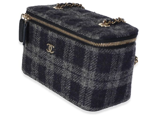 Chanel Small Vanity Case aus blauem Multicolor-Tweed mit Kette - Ansicht 3