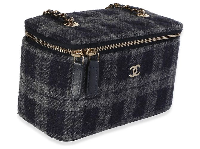 Chanel Small Vanity Case aus blauem Multicolor-Tweed mit Kette - Ansicht 4