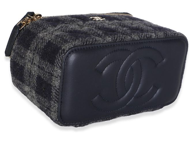 Chanel Small Vanity Case aus blauem Multicolor-Tweed mit Kette - Ansicht 7