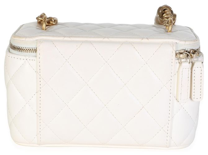 Chanel Pillow Crush Vanity em pele de cordeiro acolchoada branca com corrente Branco - vista 2