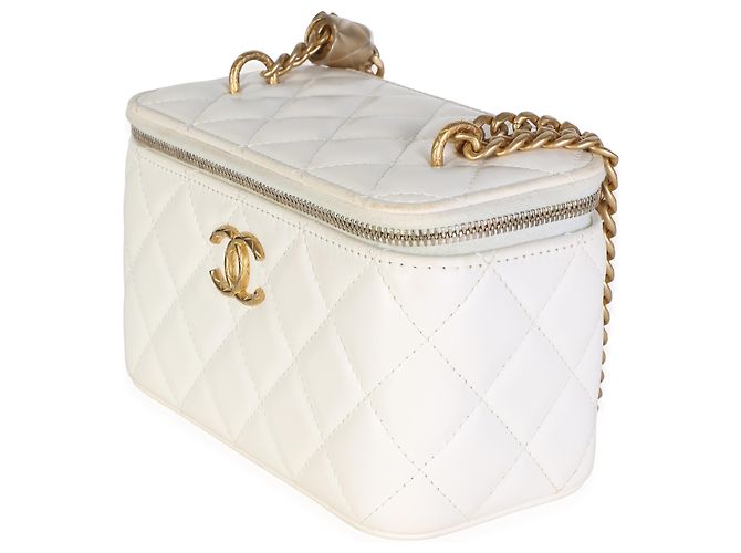 Chanel Pillow Crush Vanity em pele de cordeiro acolchoada branca com corrente Branco - vista 3