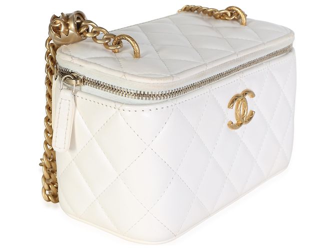 Chanel Pillow Crush Vanity em pele de cordeiro acolchoada branca com corrente Branco - vista 4