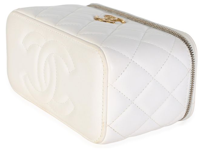 Chanel Pillow Crush Vanity em pele de cordeiro acolchoada branca com corrente Branco - vista 6