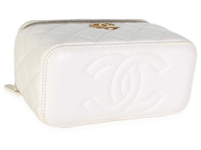 Chanel Pillow Crush Vanity em pele de cordeiro acolchoada branca com corrente Branco - vista 7