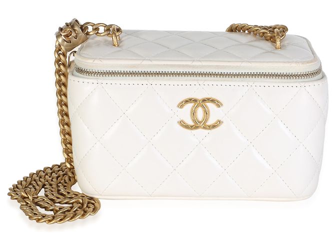 Chanel Pillow Crush Vanity em pele de cordeiro acolchoada branca com corrente Branco - vista 8