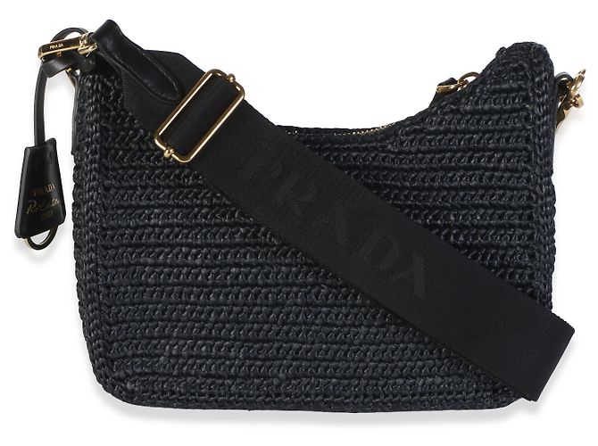 Borsa Prada Re-Edition 2005 in crochet effetto rafia nera Nero - vista 2