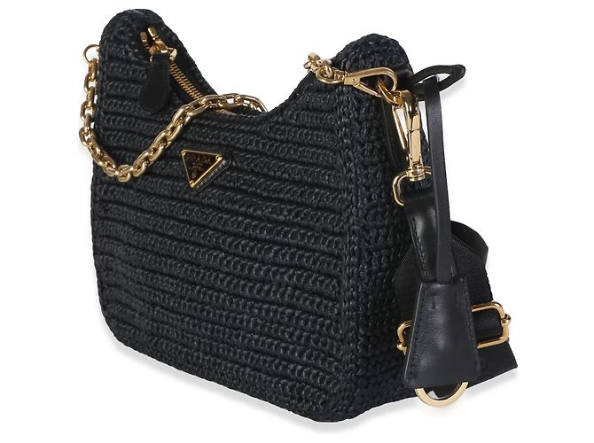 Borsa Prada Re-Edition 2005 in crochet effetto rafia nera Nero - vista 3