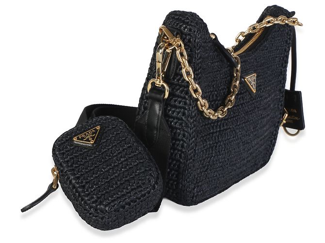 Borsa Prada Re-Edition 2005 in crochet effetto rafia nera Nero - vista 4