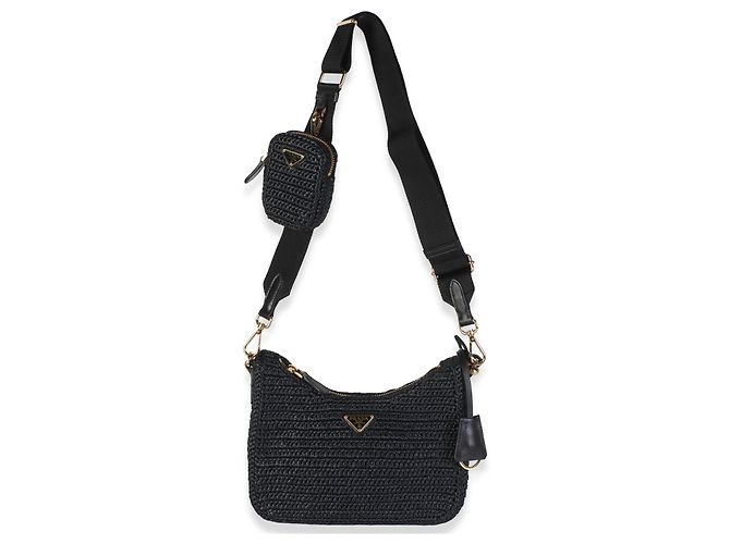 Borsa Prada Re-Edition 2005 in crochet effetto rafia nera Nero - vista 5