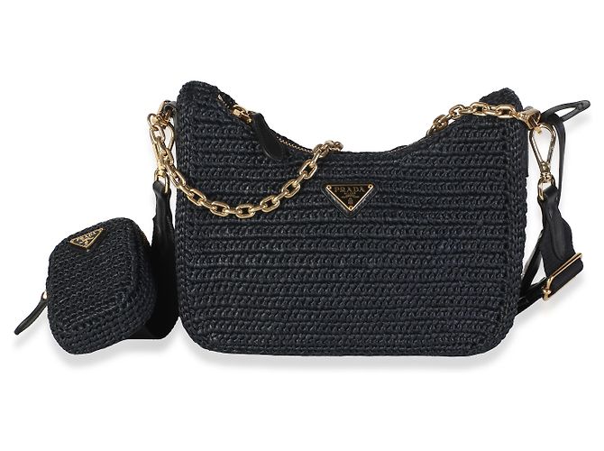 Borsa Prada Re-Edition 2005 in crochet effetto rafia nera Nero - vista 8