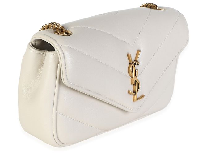 Autre Marque Borsa Mini Loulou Saint Laurent Crema Chevron in pelle d'agnello monogrammata Beige - vista 4