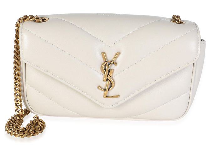 Autre Marque Borsa Mini Loulou Saint Laurent Crema Chevron in pelle d'agnello monogrammata Beige - vista 8