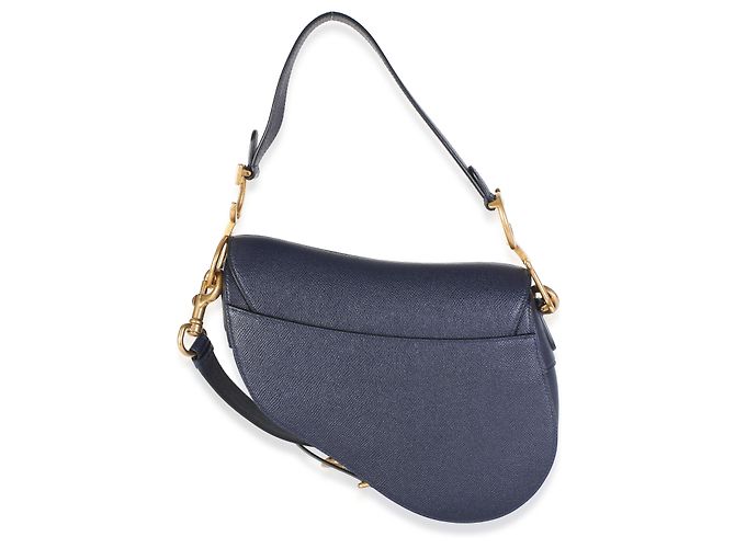Bolso Saddle Medium Christian Dior en piel de becerro granulada Deep Ocean Azul - vista 2