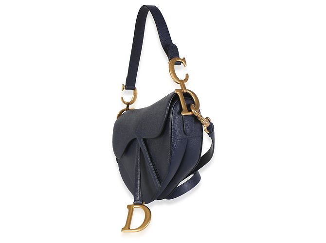 Bolso Saddle Medium Christian Dior en piel de becerro granulada Deep Ocean Azul - vista 3