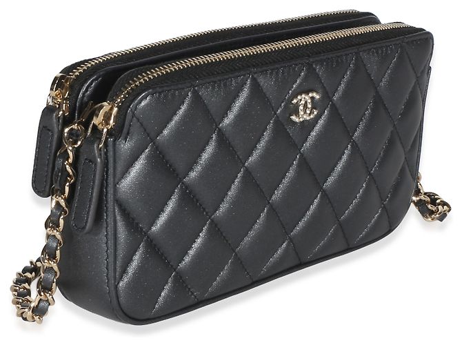Gabrielle Portacellulare Chanel in pelle d'agnello matelassé metallizzato con perle, doppia zip e catena CC Metallico - vista 4