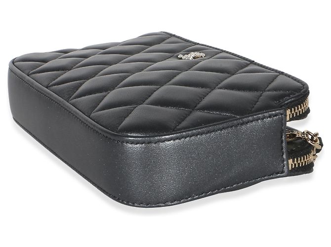 Gabrielle Portacellulare Chanel in pelle d'agnello matelassé metallizzato con perle, doppia zip e catena CC Metallico - vista 5