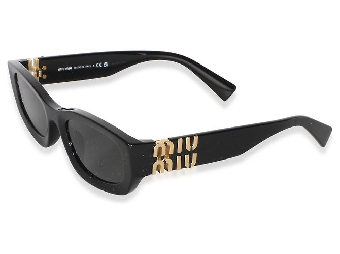 Occhiali da sole Miu Miu in acetato nero con lenti rettangolari e logo - vista 4