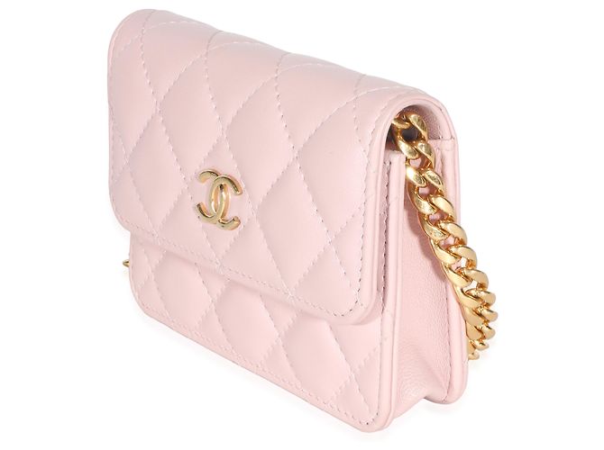Chanel Mini Wallet On Chain aus gestepptem Lammleder in Hellrosa mit Schmucksteinen Pink - Ansicht 3