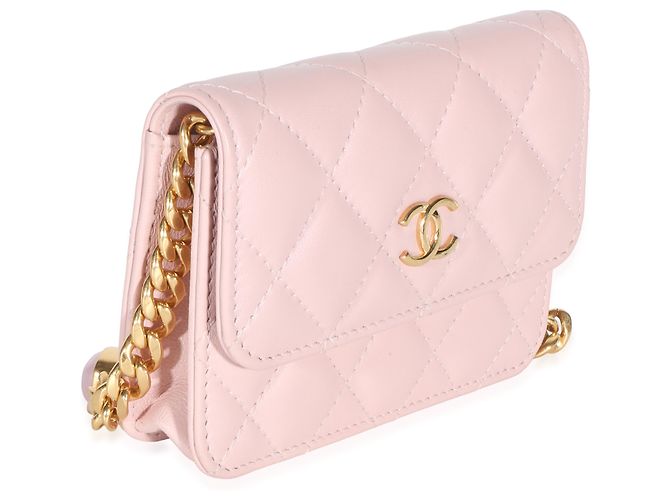 Chanel Mini Wallet On Chain aus gestepptem Lammleder in Hellrosa mit Schmucksteinen Pink - Ansicht 4