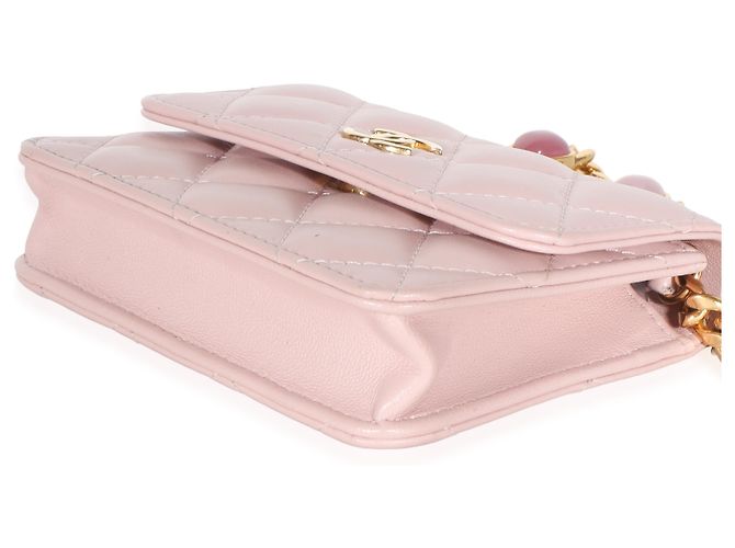 Chanel Mini Wallet On Chain aus gestepptem Lammleder in Hellrosa mit Schmucksteinen Pink - Ansicht 6
