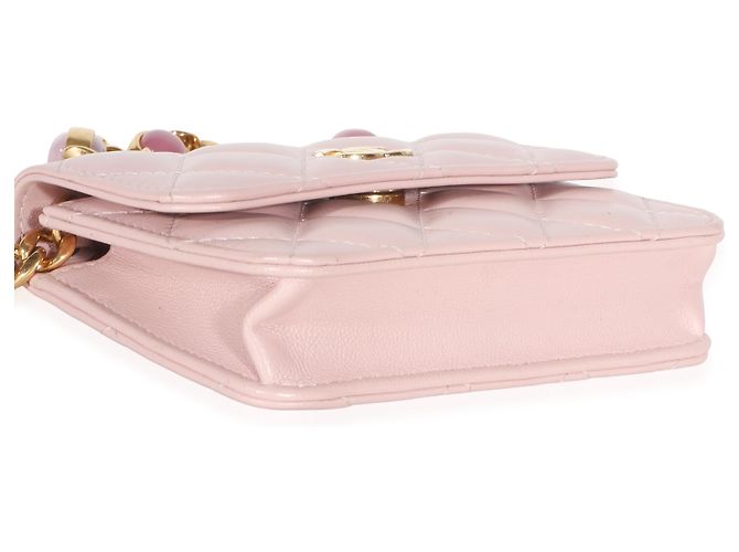 Chanel Mini Wallet On Chain aus gestepptem Lammleder in Hellrosa mit Schmucksteinen Pink - Ansicht 7