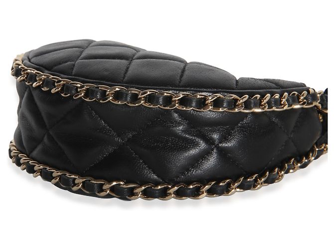 Gabrielle Bolsa Chanel Mini Moon Hobo Crossbody em pele de cordeiro acolchoada preta com corrente CC Preto - vista 6