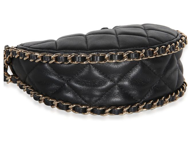 Gabrielle Bolsa Chanel Mini Moon Hobo Crossbody em pele de cordeiro acolchoada preta com corrente CC Preto - vista 7