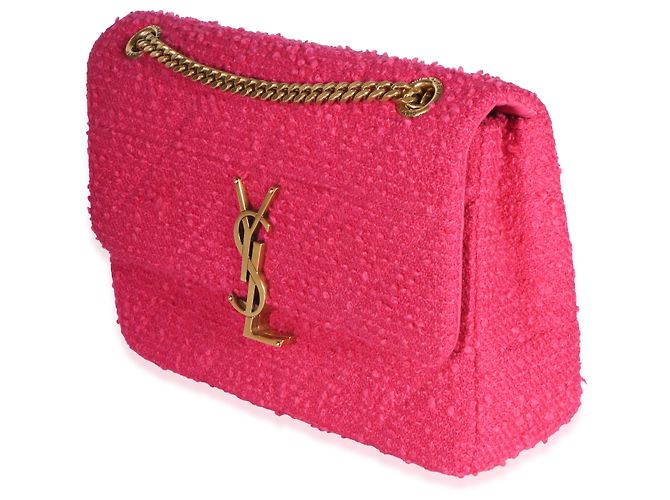 Autre Marque Borsa Baguette Jamie Medium Saint Laurent in Tweed Bouclé Patchwork Magenta con Monogramma Rosa - vista 3