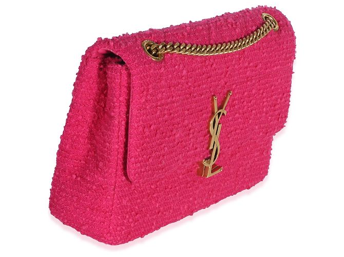 Autre Marque Borsa Baguette Jamie Medium Saint Laurent in Tweed Bouclé Patchwork Magenta con Monogramma Rosa - vista 4