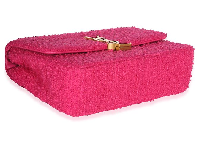 Autre Marque Borsa Baguette Jamie Medium Saint Laurent in Tweed Bouclé Patchwork Magenta con Monogramma Rosa - vista 5