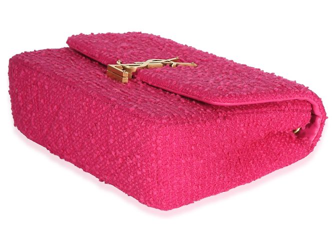 Autre Marque Borsa Baguette Jamie Medium Saint Laurent in Tweed Bouclé Patchwork Magenta con Monogramma Rosa - vista 6