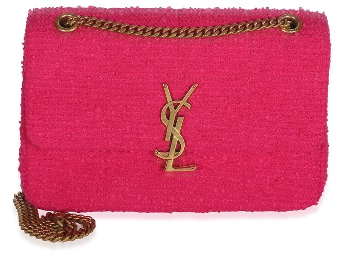 Autre Marque Borsa Baguette Jamie Medium Saint Laurent in Tweed Bouclé Patchwork Magenta con Monogramma Rosa - vista 7