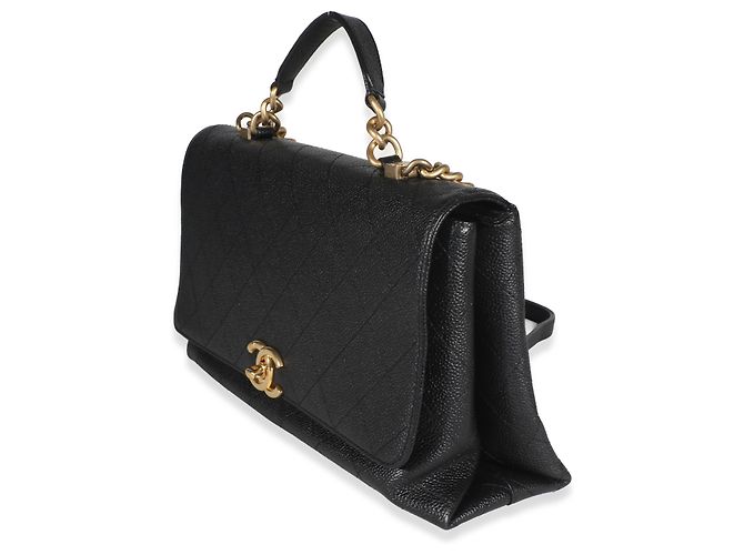 Gabrielle Chanel Chic Affinity Medium Top Handle Tasche aus schwarzem gestepptem Caviar-Leder - Ansicht 3