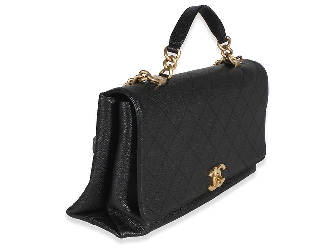 Gabrielle Chanel Chic Affinity Medium Top Handle Tasche aus schwarzem gestepptem Caviar-Leder - Ansicht 4