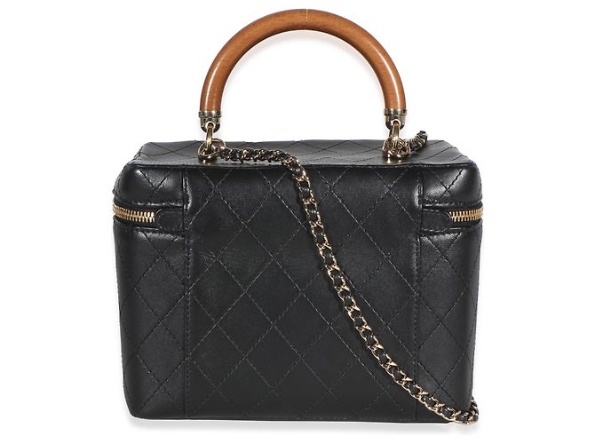 Chanel Black Flat Quilted Lambskin Knock On Wood Large Vanity Case Nero - vista 2